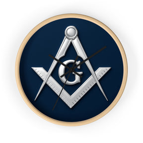 Master Mason Blue Lodge Clock - S&C G Emblem on Wood Frame - Bricks Masons