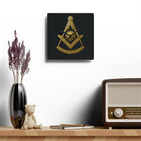 Past Master Blue Lodge Clock - Square Compass Sun & Quadrant Emblem on Clear Acrylic - Bricks Masons