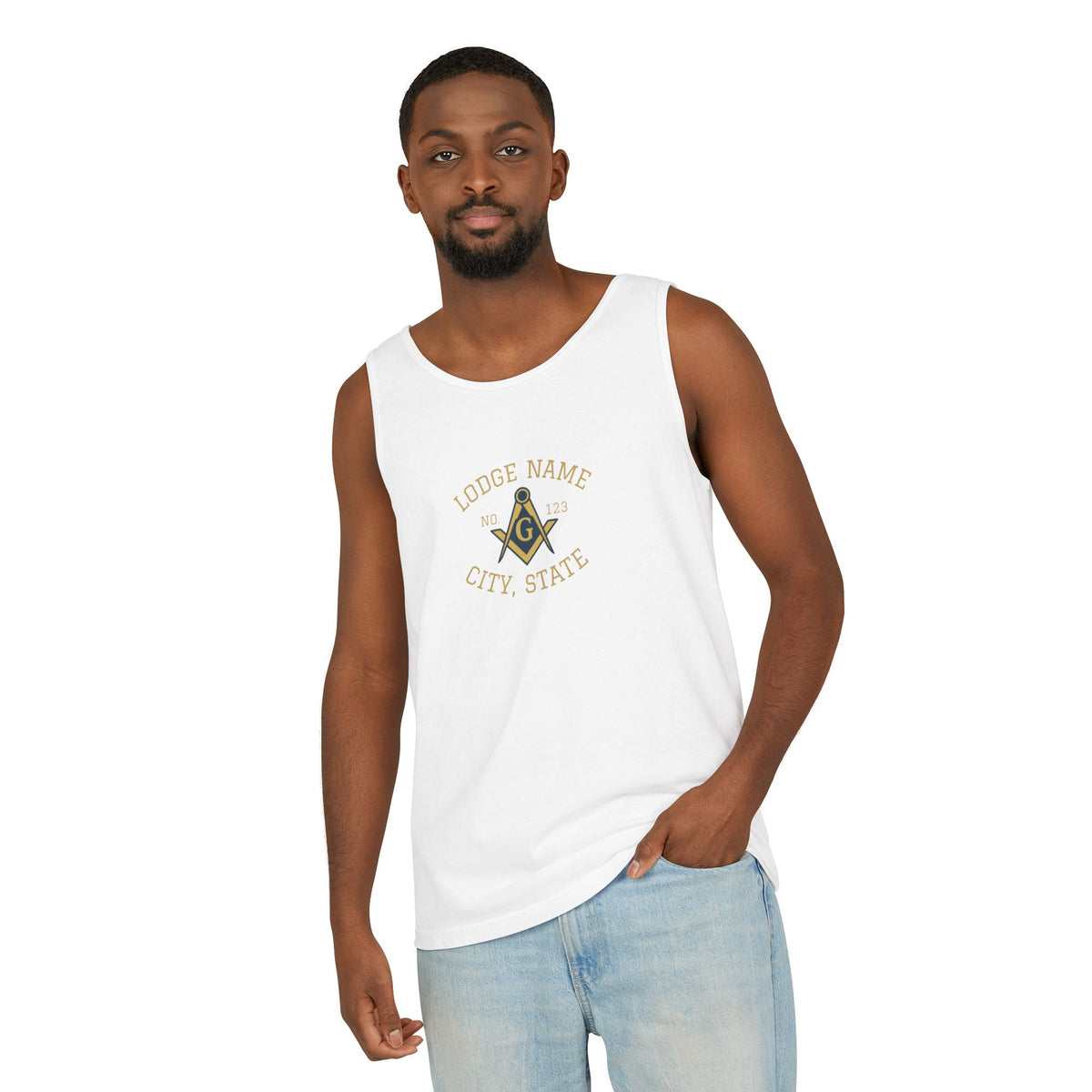 Master Mason Blue Lodge Tank Top - Personalizable Garment-Dyed Square & Compass G - Bricks Masons