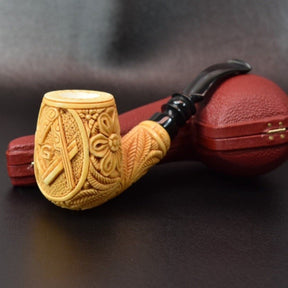 Master Mason Blue Lodge Meerschaum Pipe - Gold & Black Square and Compass G - Bricks Masons
