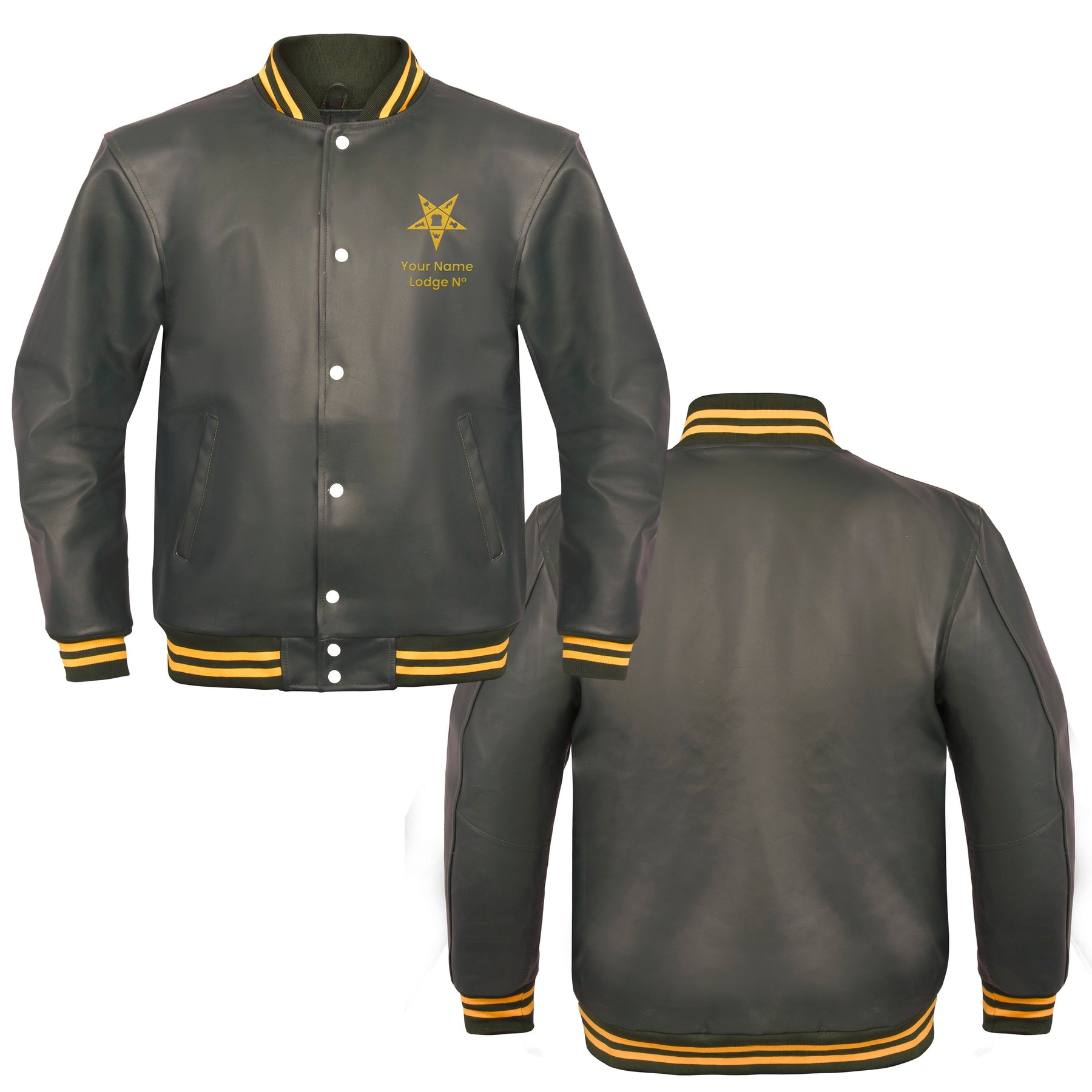 OES Jacket - Leather With Customizable Gold Embroidery - Bricks Masons