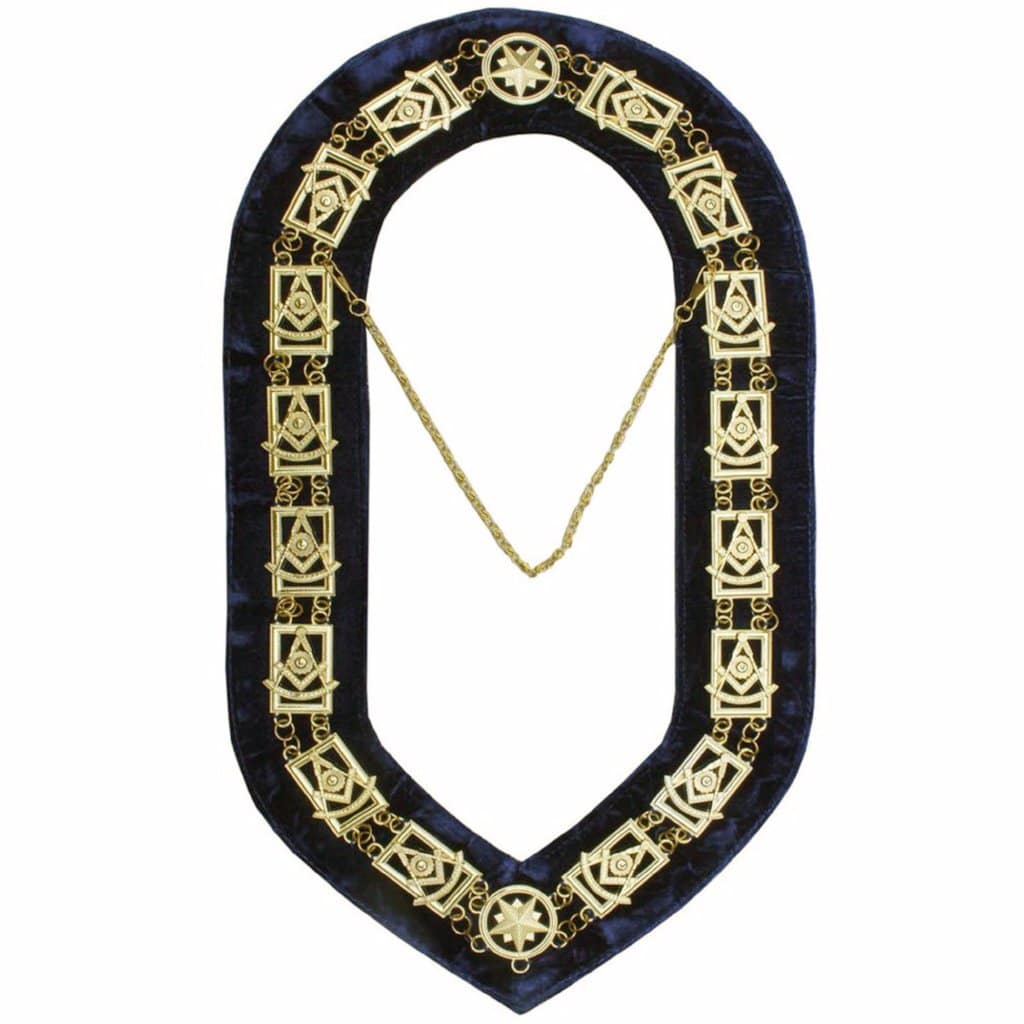 Past Master Blue Lodge Chain Collar - Gold Plated on Blue Velvet