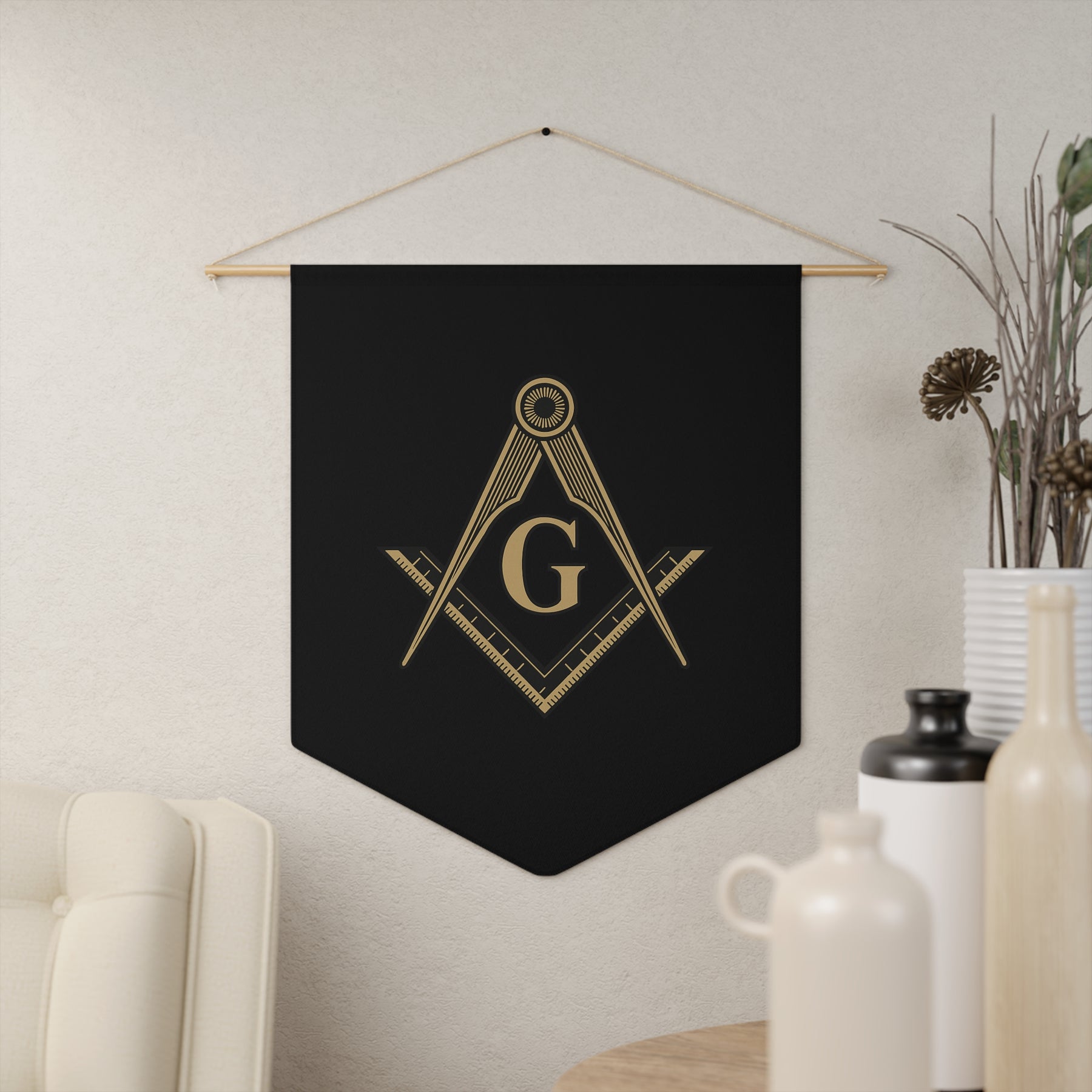 Master Mason Blue Lodge Pennant - Golden Square & Compass with G - Bricks Masons