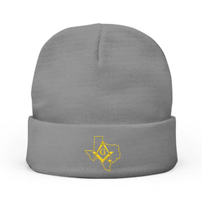 Master Mason Blue Lodge Beanie - Knit Embroidery Gold Square & Compass G Texas Mason - Bricks Masons