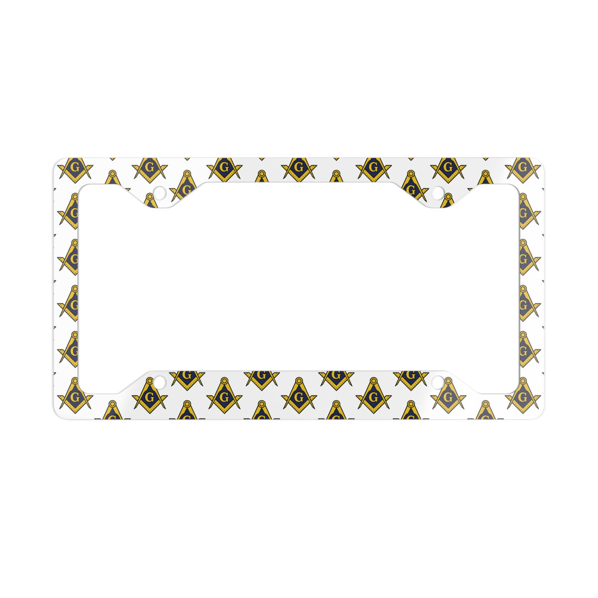 Master Mason Blue Lodge License Plate Frame - Seamless Gold Square & Compass G Print - Bricks Masons
