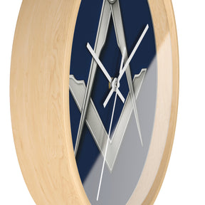 Master Mason Blue Lodge Clock - Minimalist Square & Compass in Wooden Frame - Bricks Masons