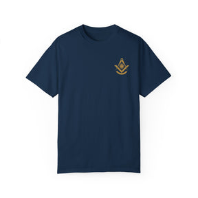 Past Master Blue Lodge T-Shirt - Garment-Dyed Square & Compass, Quadrant - Bricks Masons