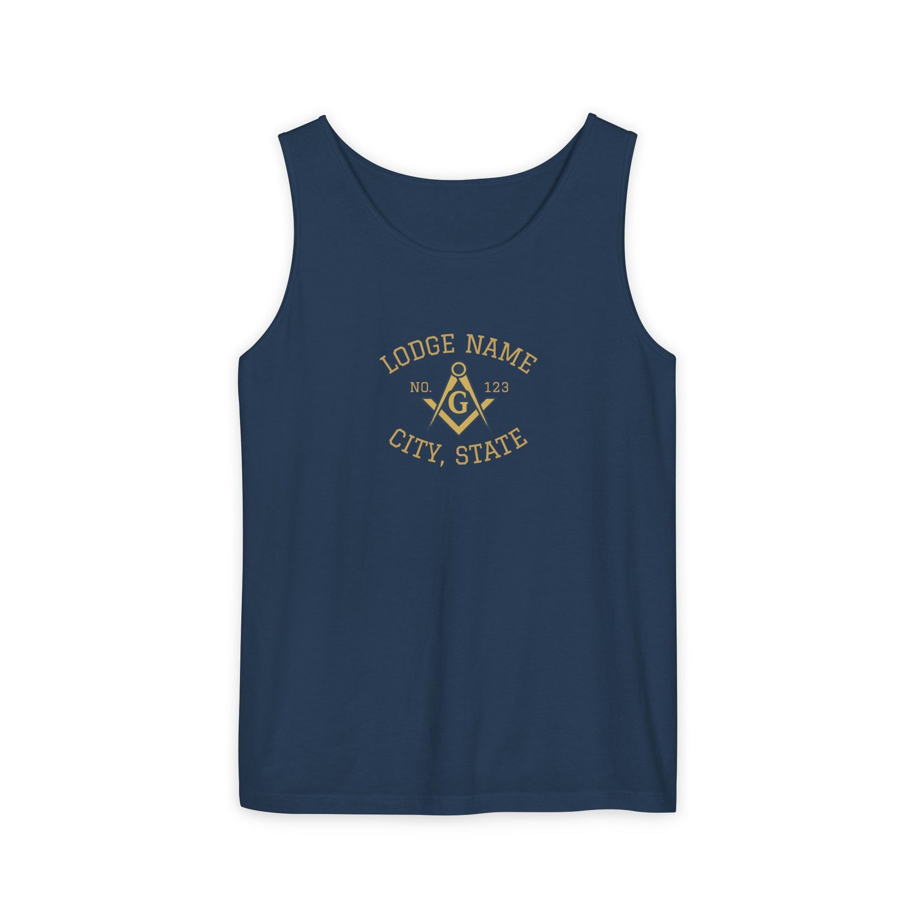 Master Mason Blue Lodge Tank Top - Personalizable Garment-Dyed Square & Compass G - Bricks Masons