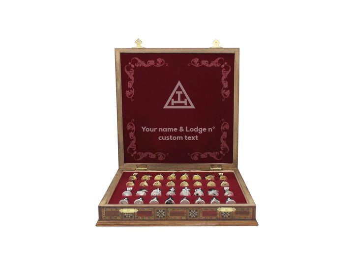 Royal Arch Chapter Chess Set - Wood Mosaic Pattern - Bricks Masons