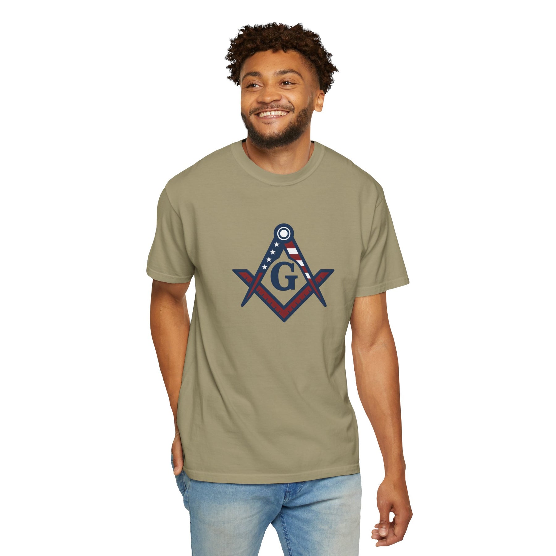 Master Mason Blue Lodge T-Shirt - Garment-Dyed USA Flag Mason - Bricks Masons