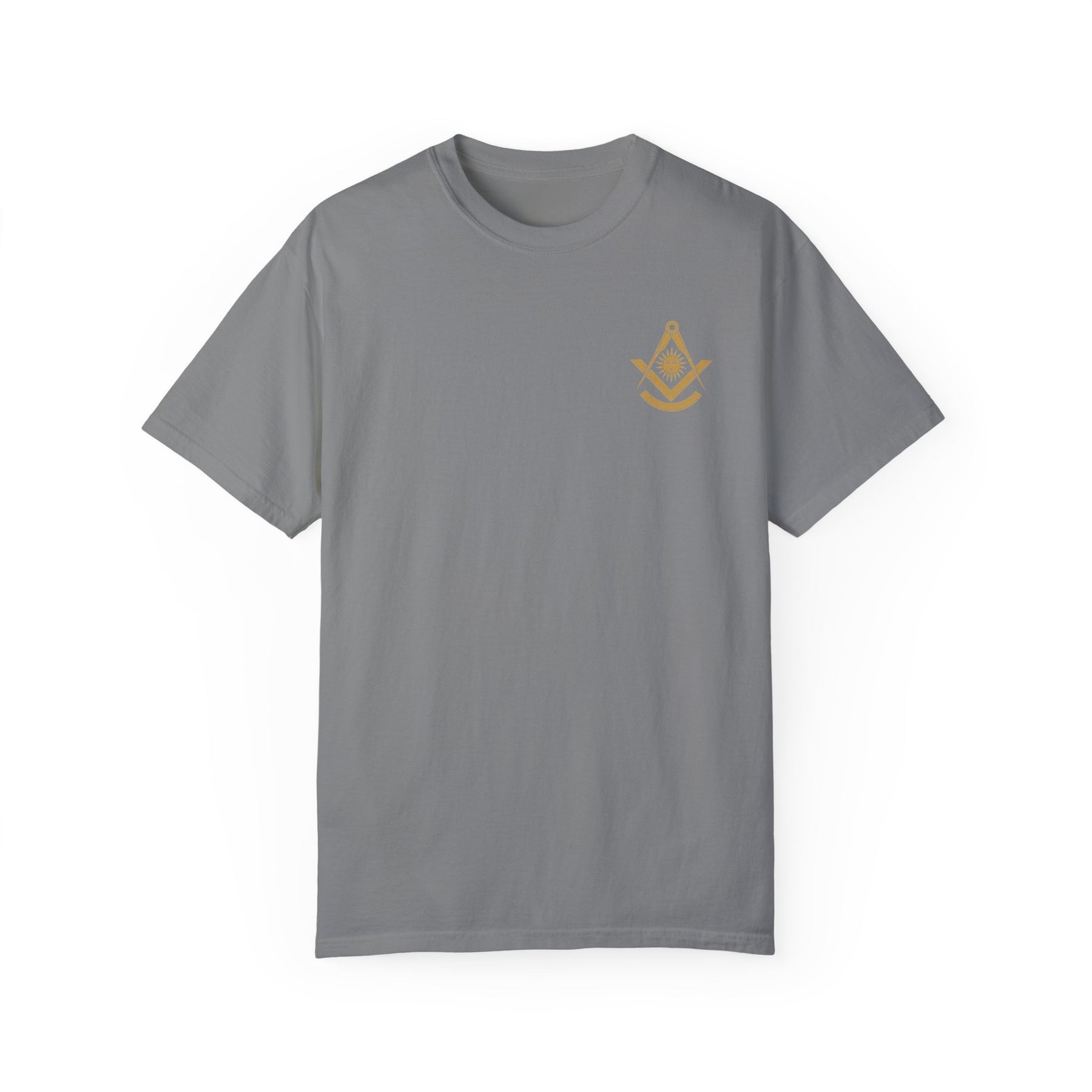 Past Master Blue Lodge T-Shirt - Garment-Dyed Square & Compass, Quadrant - Bricks Masons