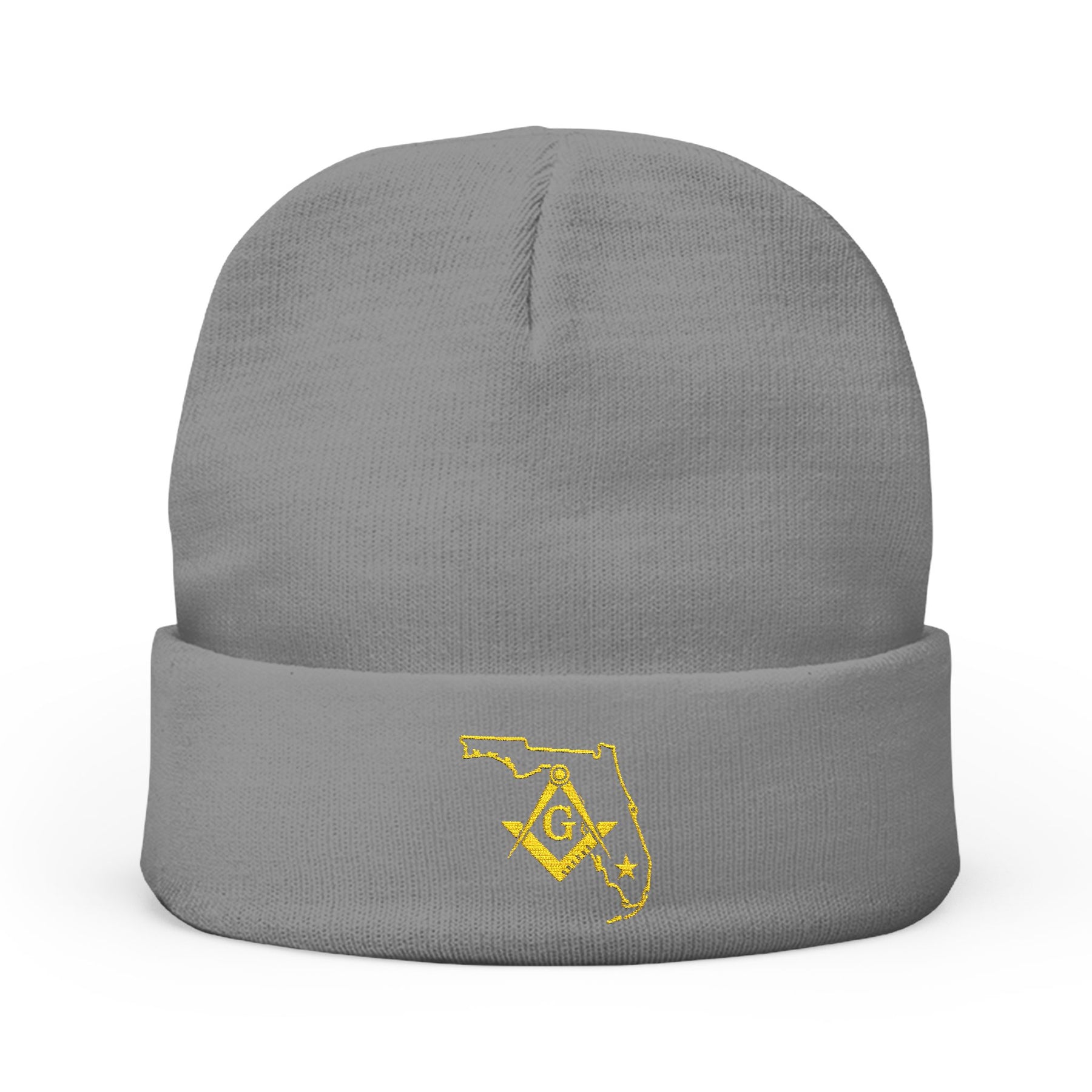 Master Mason Blue Lodge Beanie - Knit Embroidery Gold Square & Compass G Florida Mason - Bricks Masons