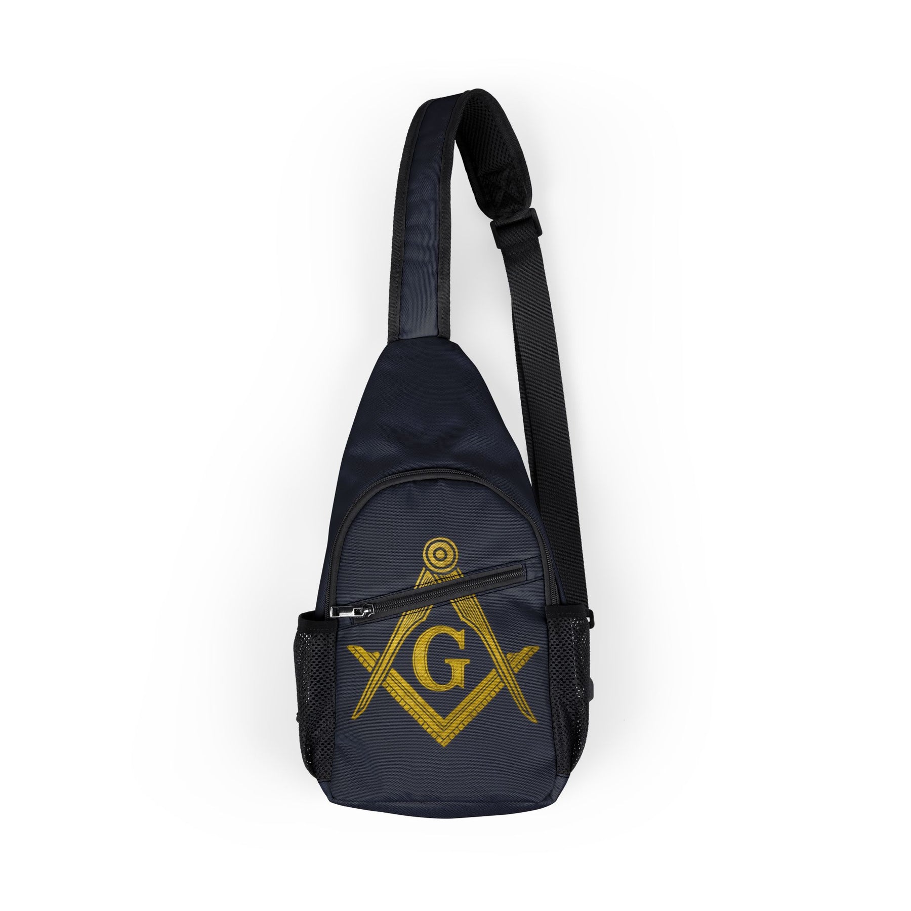 Master Mason Blue Lodge Crossbody Bag - Gold Square & Compass G Nylon Fabric - Bricks Masons