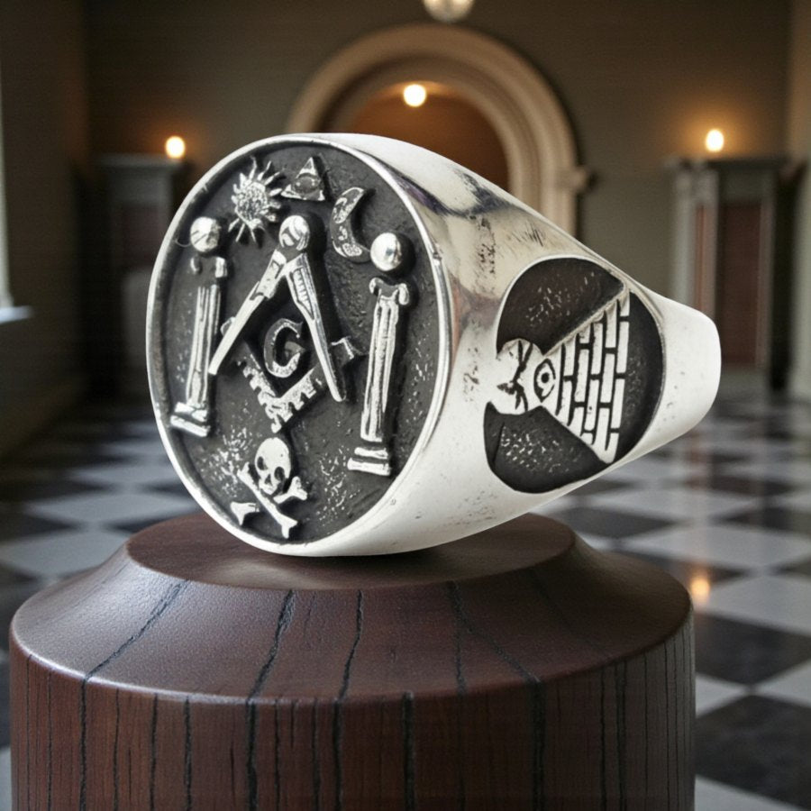 Masonic Ring Columns in Silver Freemasonry 1.6 cm 8 gr Art 75 - Bricks Masons