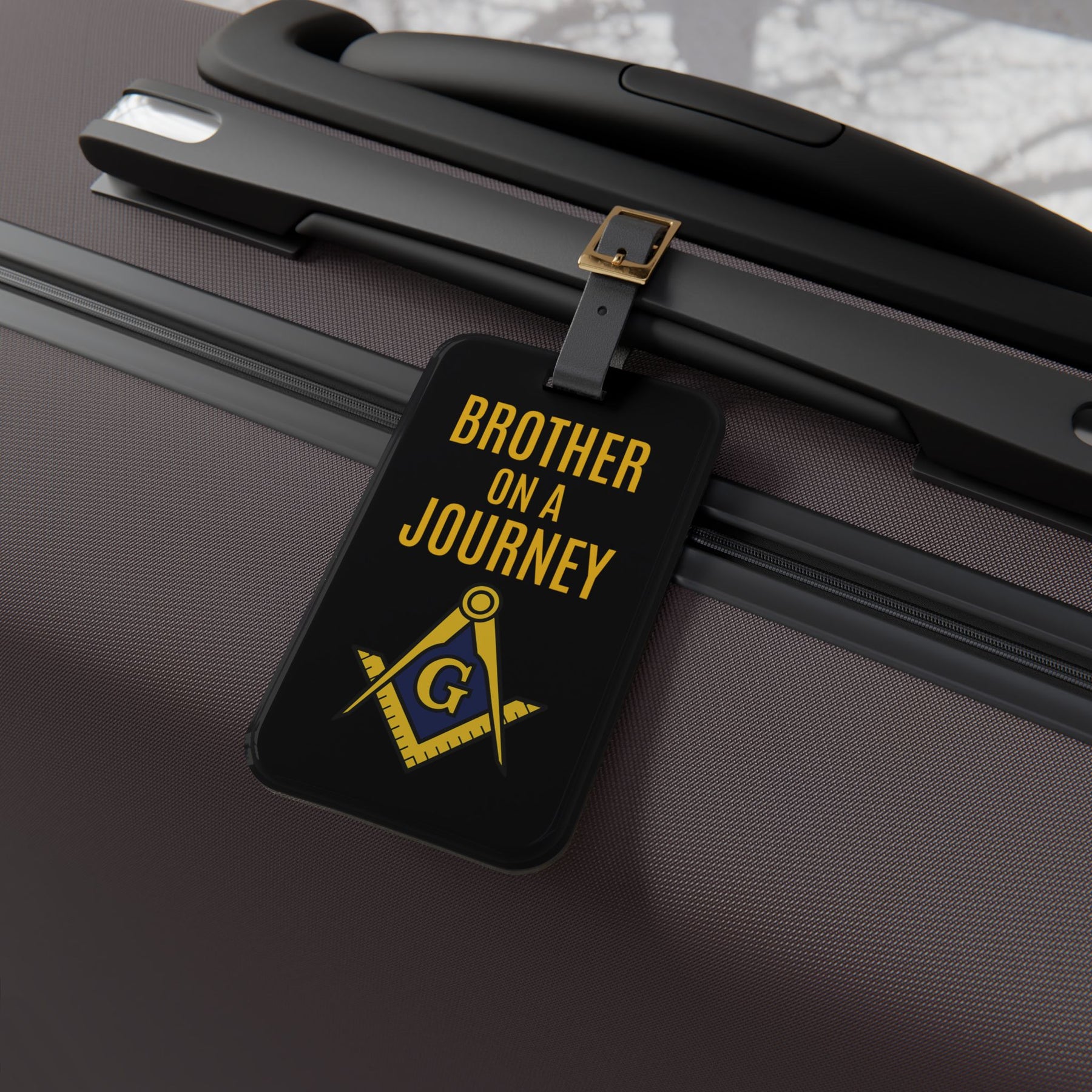 Master Mason Blue Lodge Luggage Tag - Brother On A Journey With Black Leather Strap - Bricks Masons