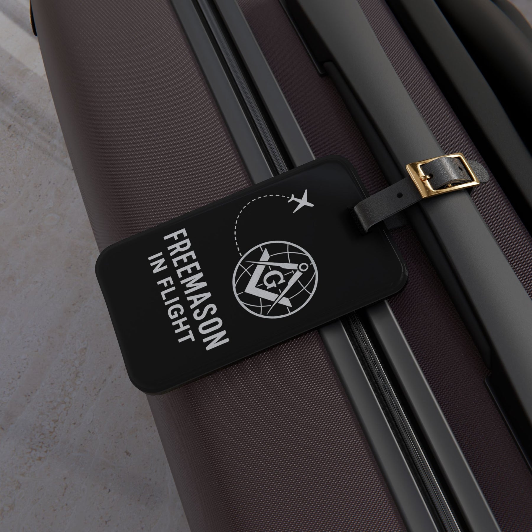 Master Mason Blue Lodge Luggage Tag -  Freemason In Flight With Adjustable Leather Strap - Bricks Masons