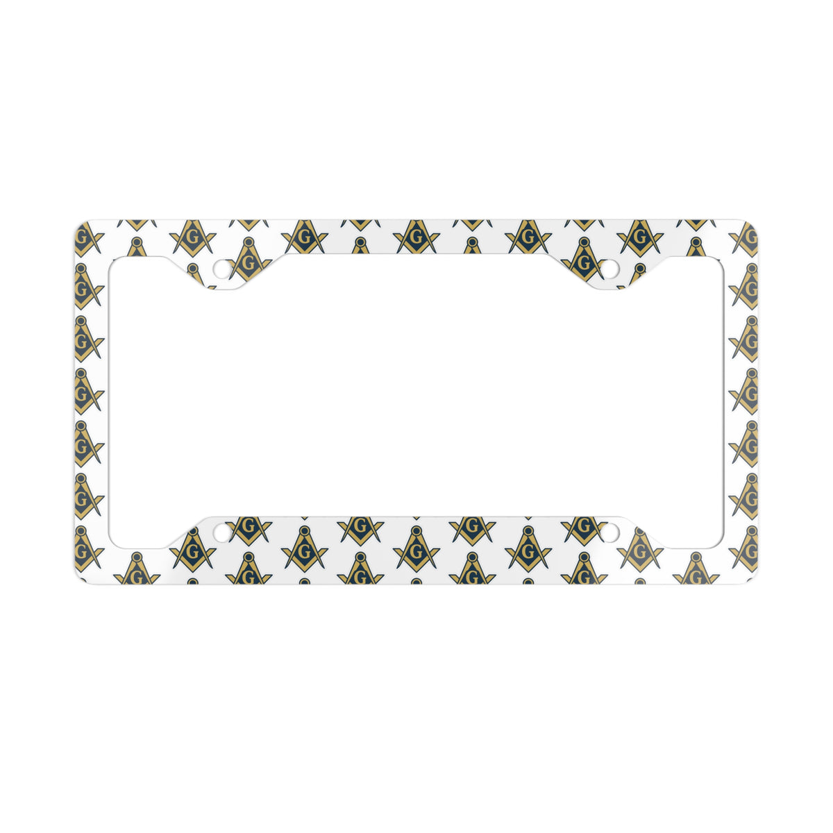 Master Mason Blue Lodge License Plate Frame - Gold Square & Compass G Glossy Finish - Bricks Masons