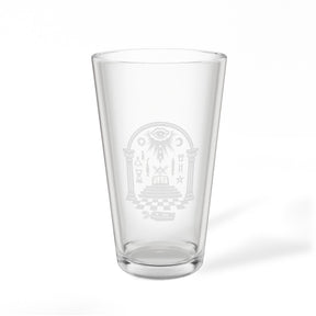 Master Mason Blue Lodge Pint Glass - Checkered Floor Pillars All-Seeing Eye & Tools