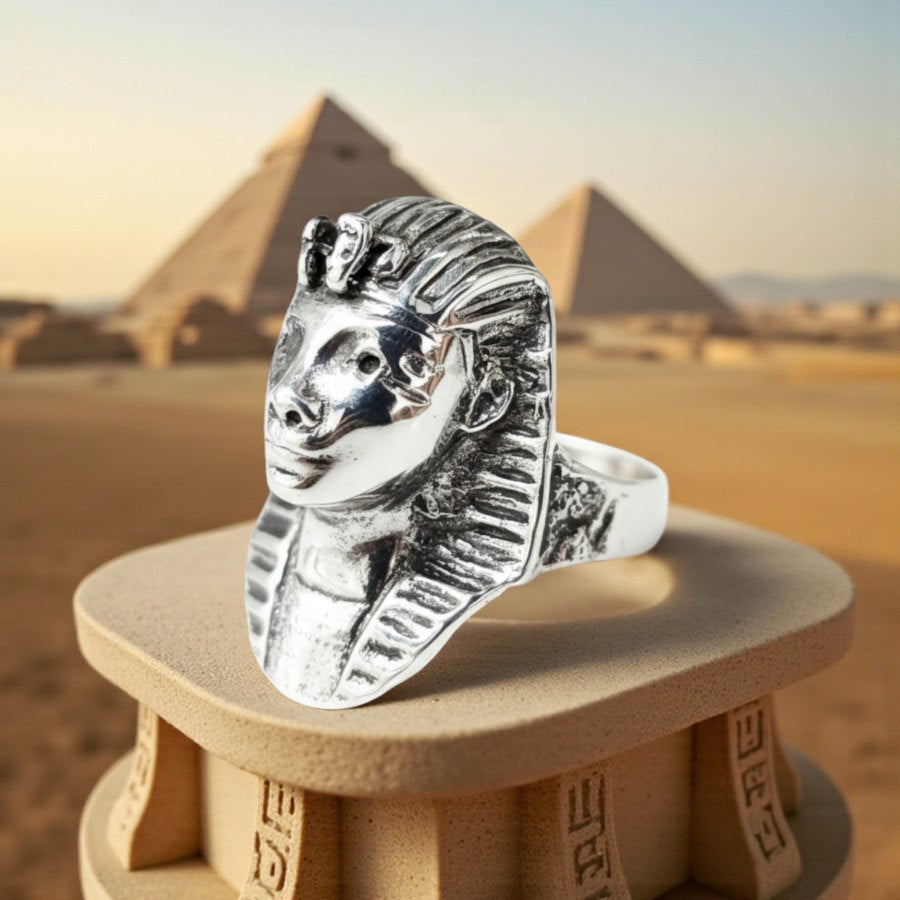 Pharaoh Tutankhamun Ring in Silver 3 x 2 cm 13 g Art 860 - Bricks Masons