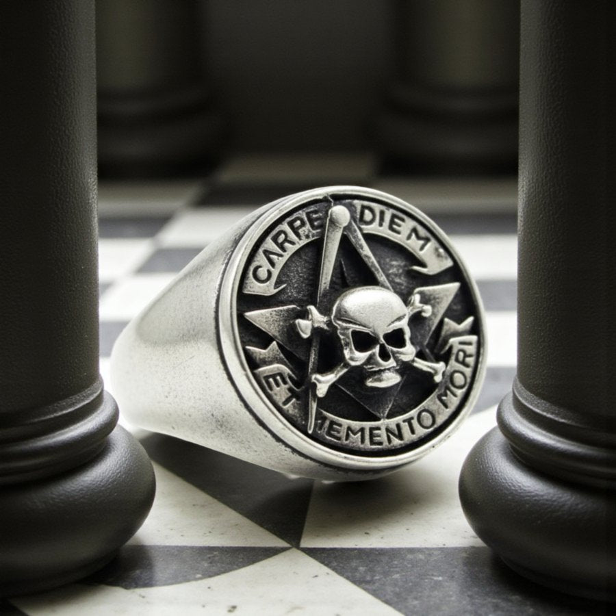 Masonic Carpe Diem Ring in Silver 1.8 cm 12 g Art 890 - Bricks Masons