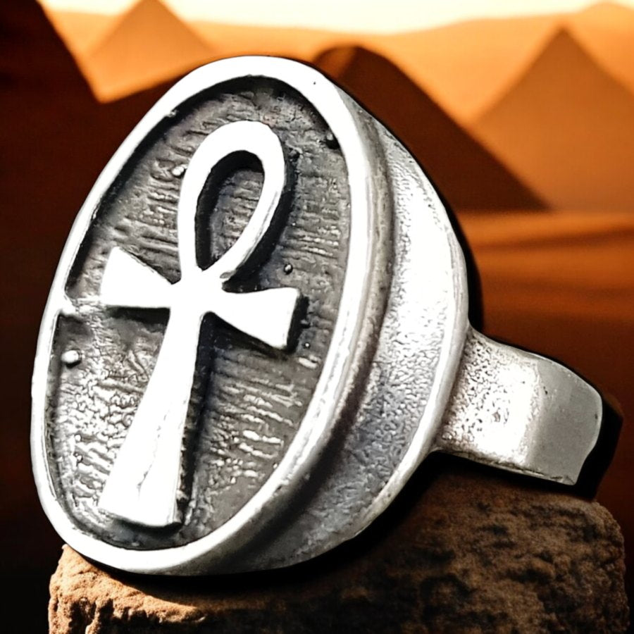 Egyptian Ankh Cross Ring in Silver 1.6 x 1 cm 5 g Art 910 - Bricks Masons