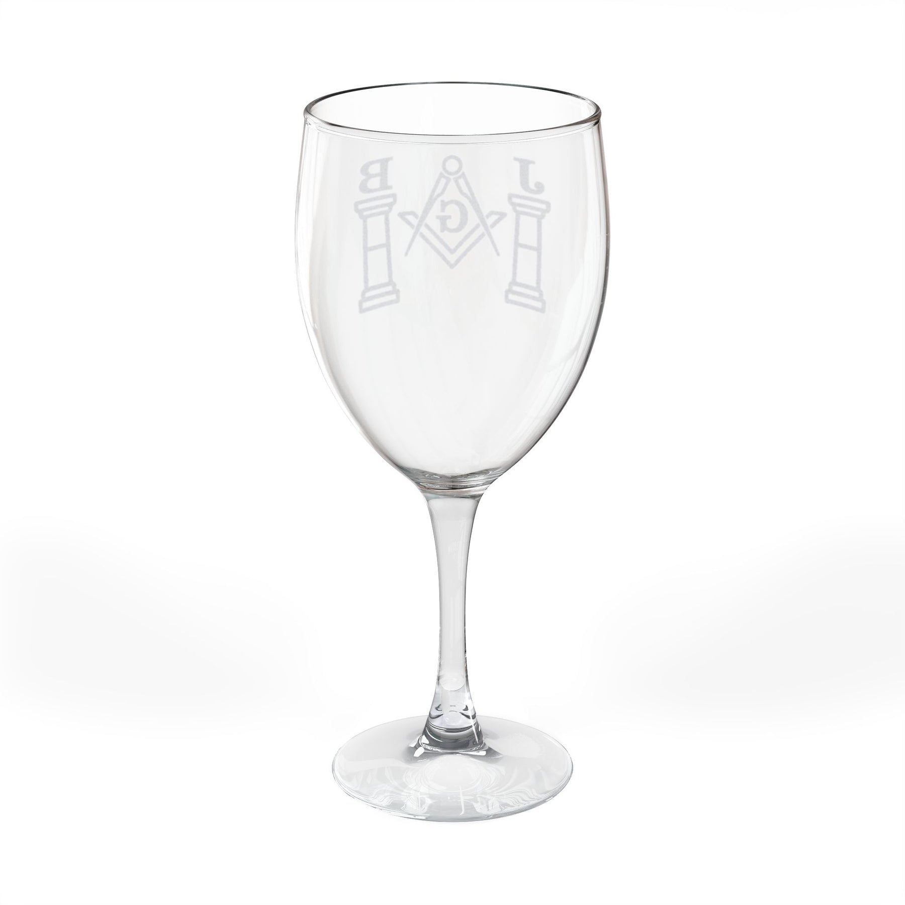 Master Mason Blue Lodge Wine Glass - Square & Compasses with J&B Pillars Emblem
