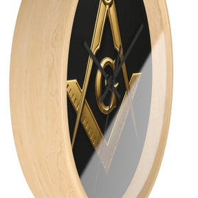 Master Mason Blue Lodge Clock - S&C with G Design on Wood Frame - Bricks Masons