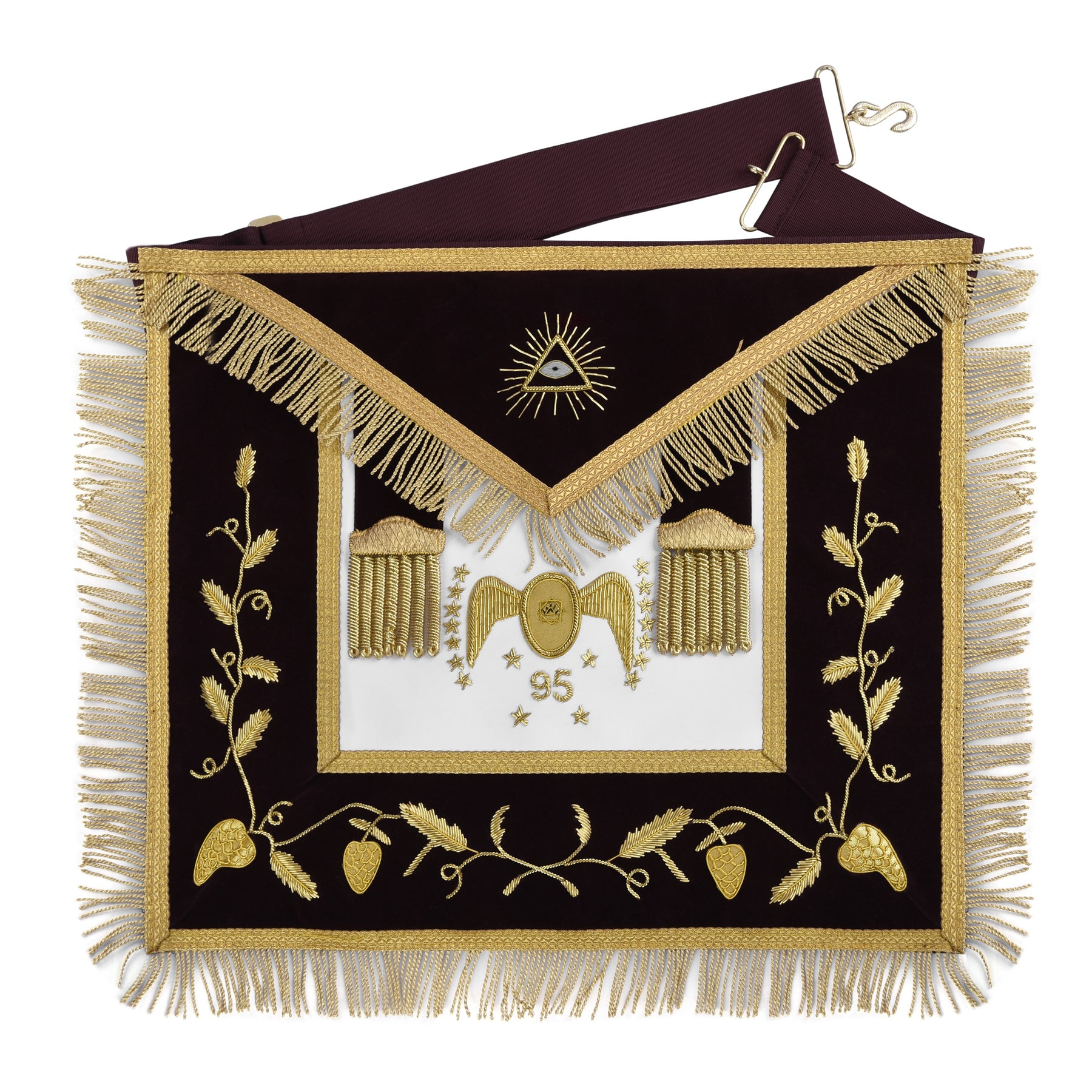 95th Degree Memphis Misraim Apron - Maroon Velvet With Gold Hand Embroidery Bullion - Bricks Masons