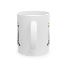 Master Mason Blue Lodge Mug - S&C G Altar Pillars & Eye on Checkered Floor