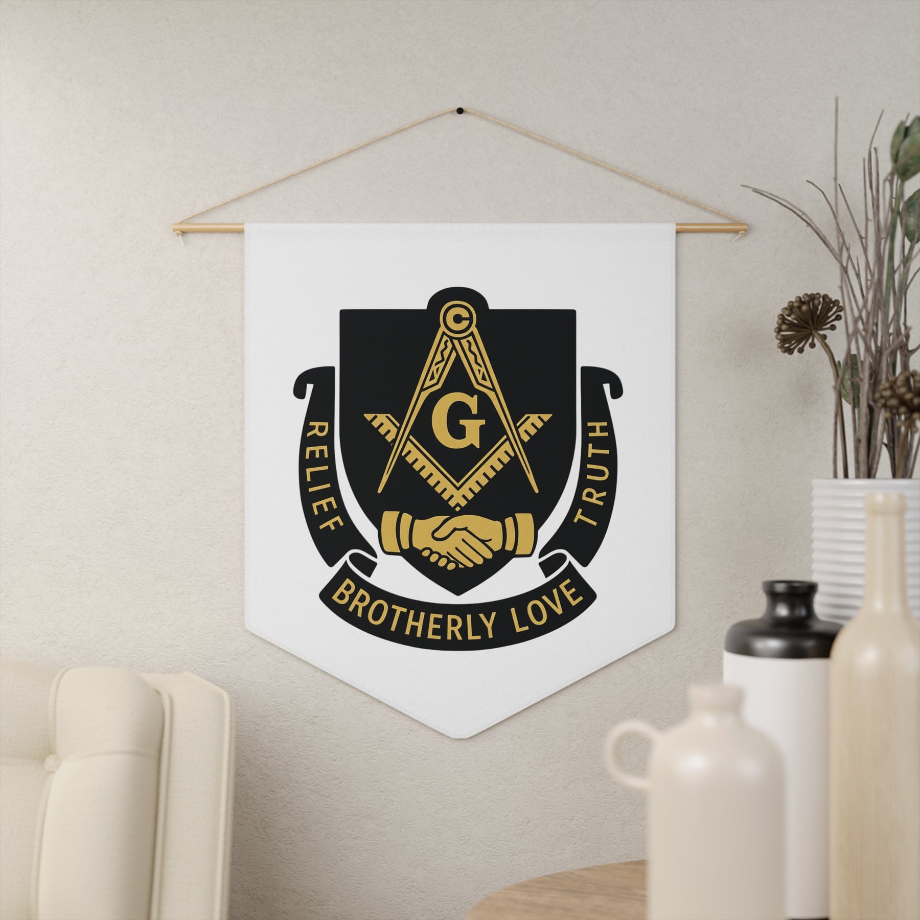 Master Mason Blue Lodge Pennant - Relief Brotherly Love Truth - Bricks Masons