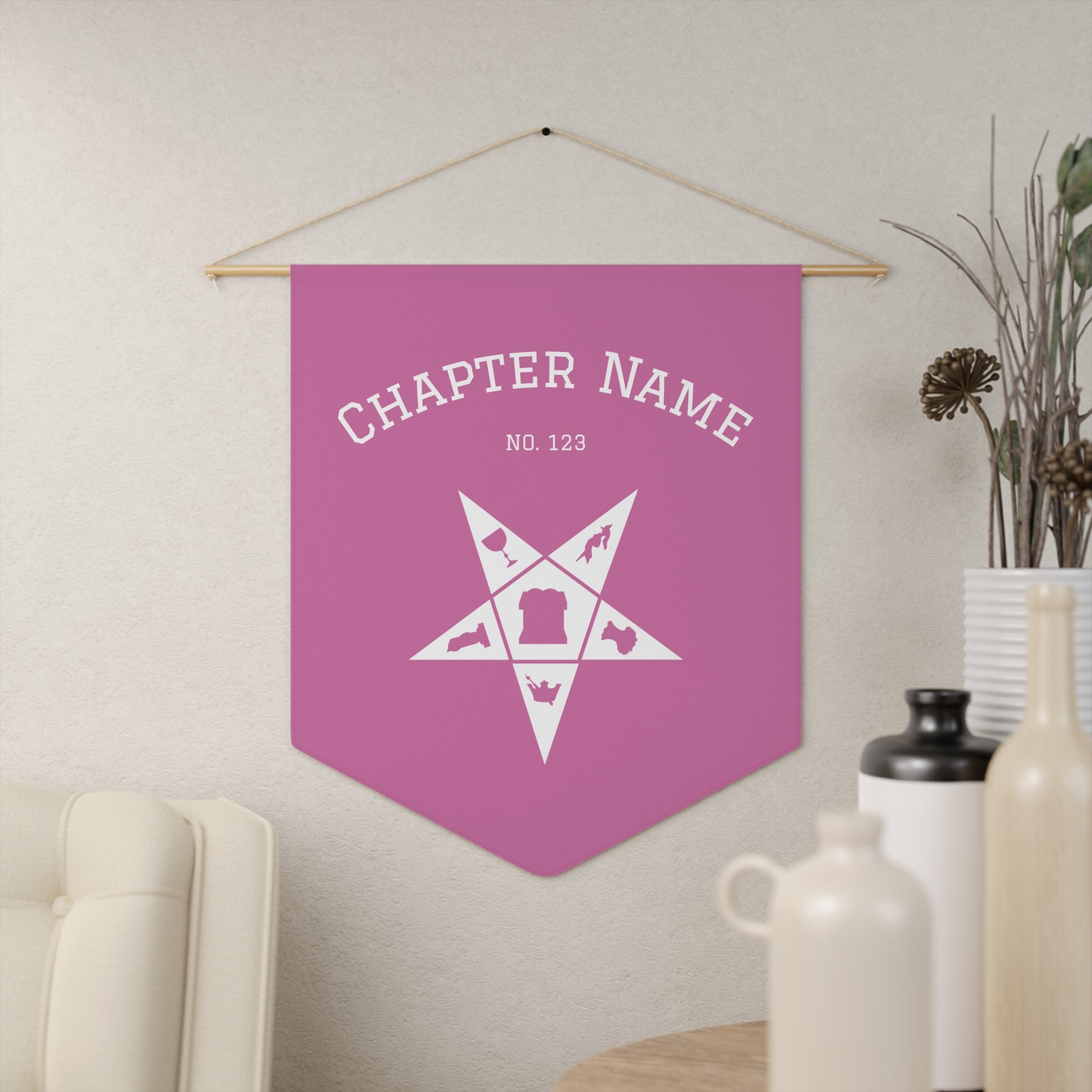 OES Pennant - Pink & White Star With Personalization - Bricks Masons