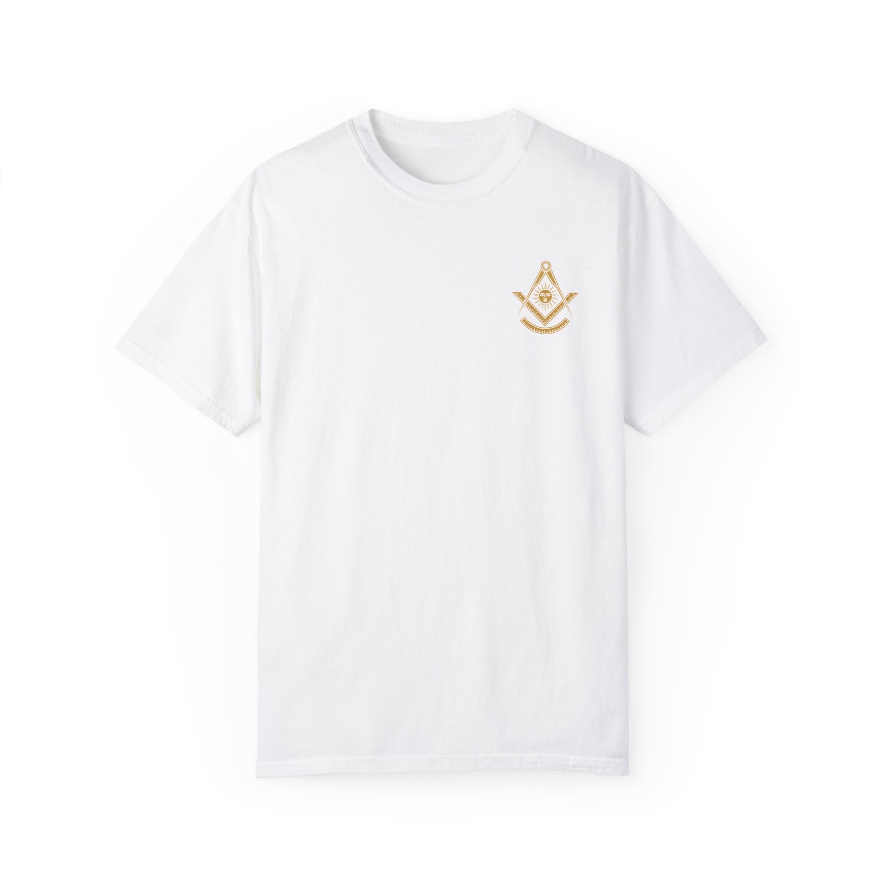 Past Master Blue Lodge T-Shirt - Garment-Dyed Square & Compass, Quadrant - Bricks Masons
