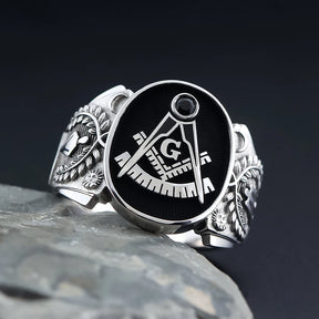 Past Master Blue Lodge Ring - Sterling Silver & Black - Bricks Masons