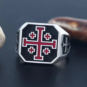 Knights Templar Ring - Maltese Cross Sterling Silver Ring - Bricks Masons