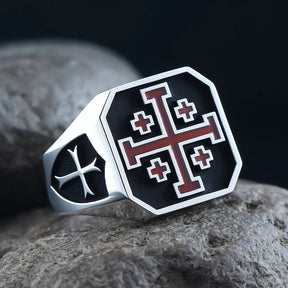 Knights Templar Ring - Maltese Cross Sterling Silver Ring - Bricks Masons