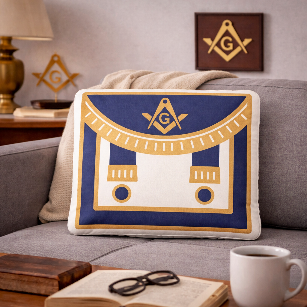 Master Mason Blue Lodge Pillow - S&C G Blue & Gold Apron Design - Bricks Masons