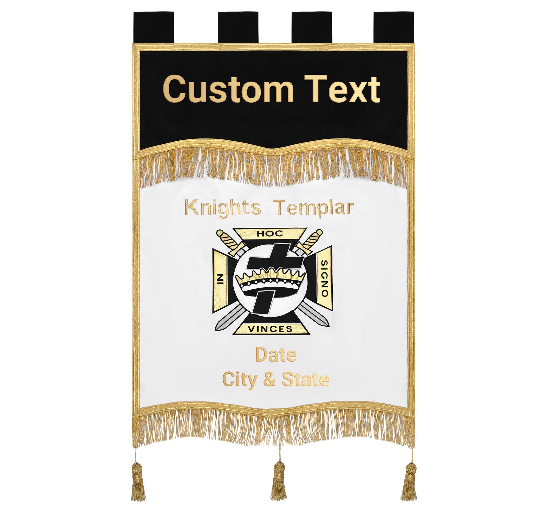 Knights Templar Banner - Personalized Machine Embroidery Golden Braid & Fringe - Bricks Masons