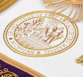 Grand Master Blue Lodge Apron - Customizable Emblem Premium Quality Purple Velvet Gold Bullion & Fringe - Bricks Masons