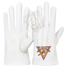 Past Thrice Illustrious Master Council Gloves - White Leather - Bricks Masons