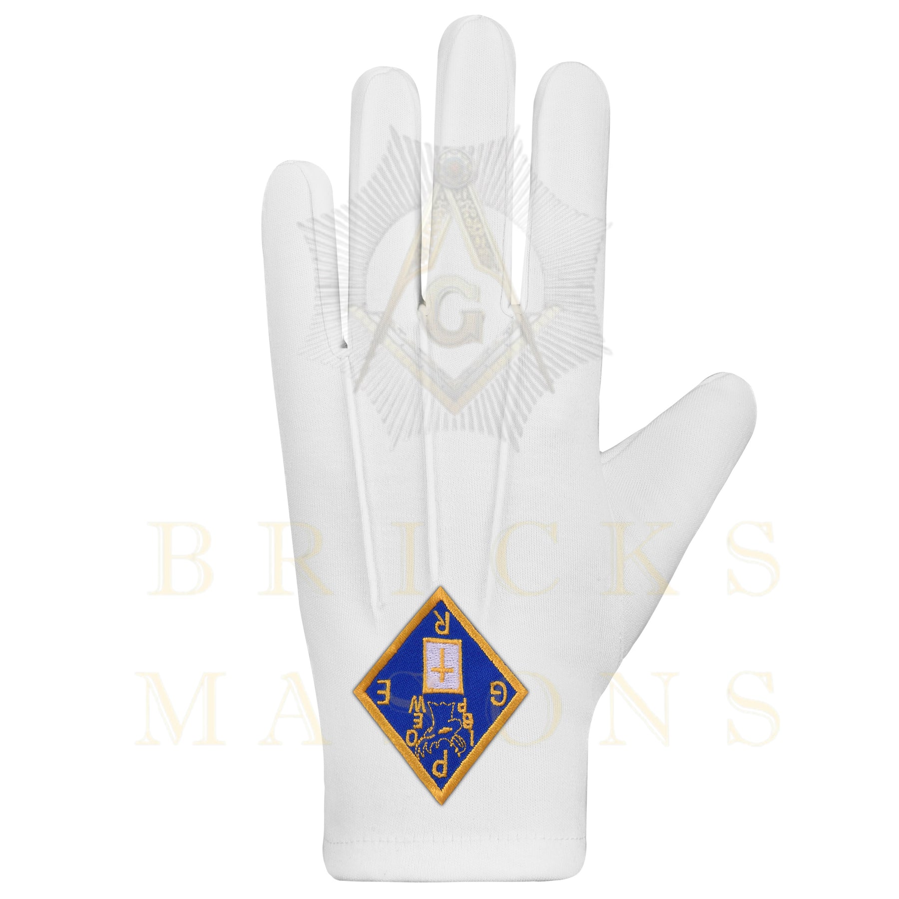 Past Grand Exalted Ruler Elks of the World Gloves - White Cotton - Bricks Masons