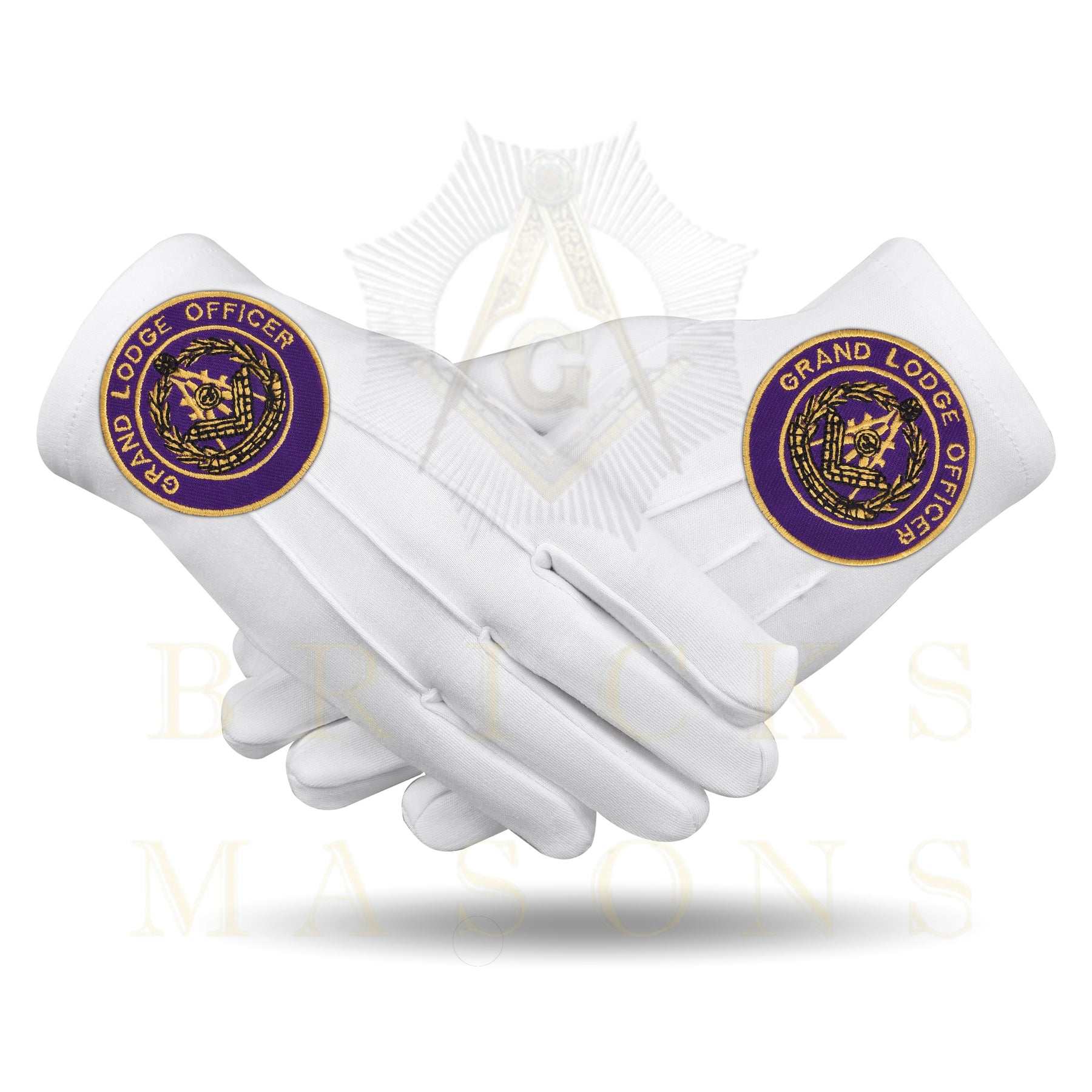 Past Grand Master Blue Lodge Gloves - White Cotton Grand Lodge Officer - Bricks Masons