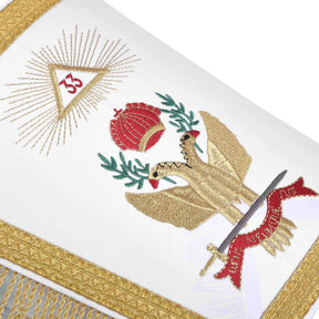 33rd Degree Scottish Rite Cuff - White Silk with Gold Machine Embroidery Bullion