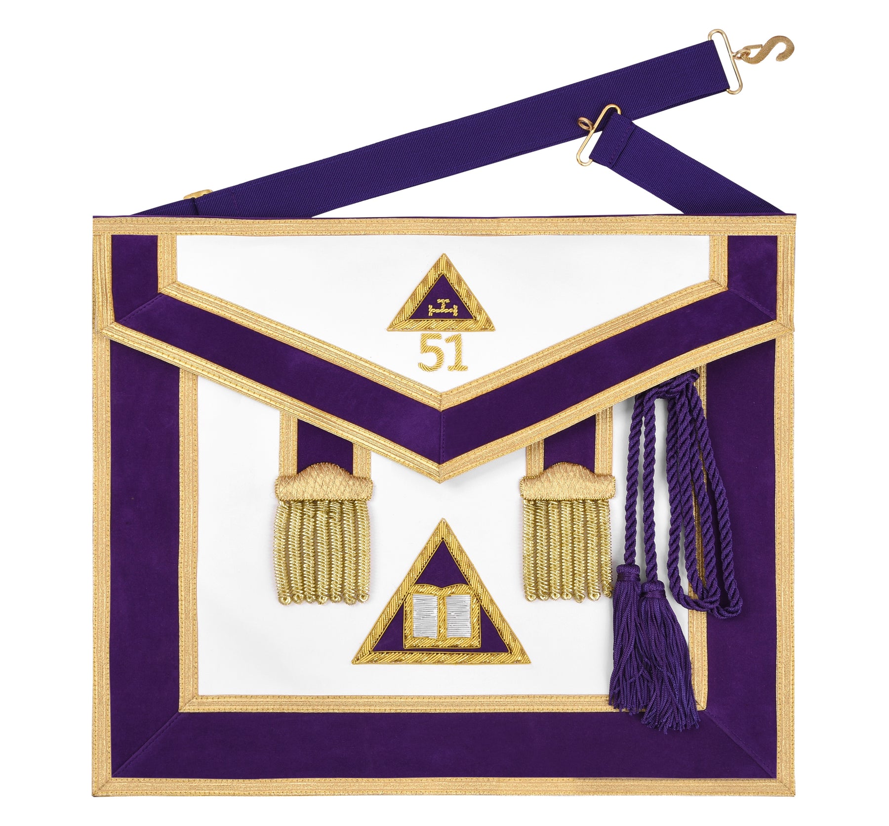 Chaplain Royal Arch Chapter Officer Apron - Purple Velvet with Bullion Hand Embroidery - Bricks Masons