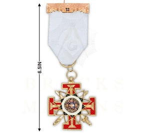 33rd Degree Scottish Rite Breast Jewel - Rose Gold & White Ribbon - Bricks Masons