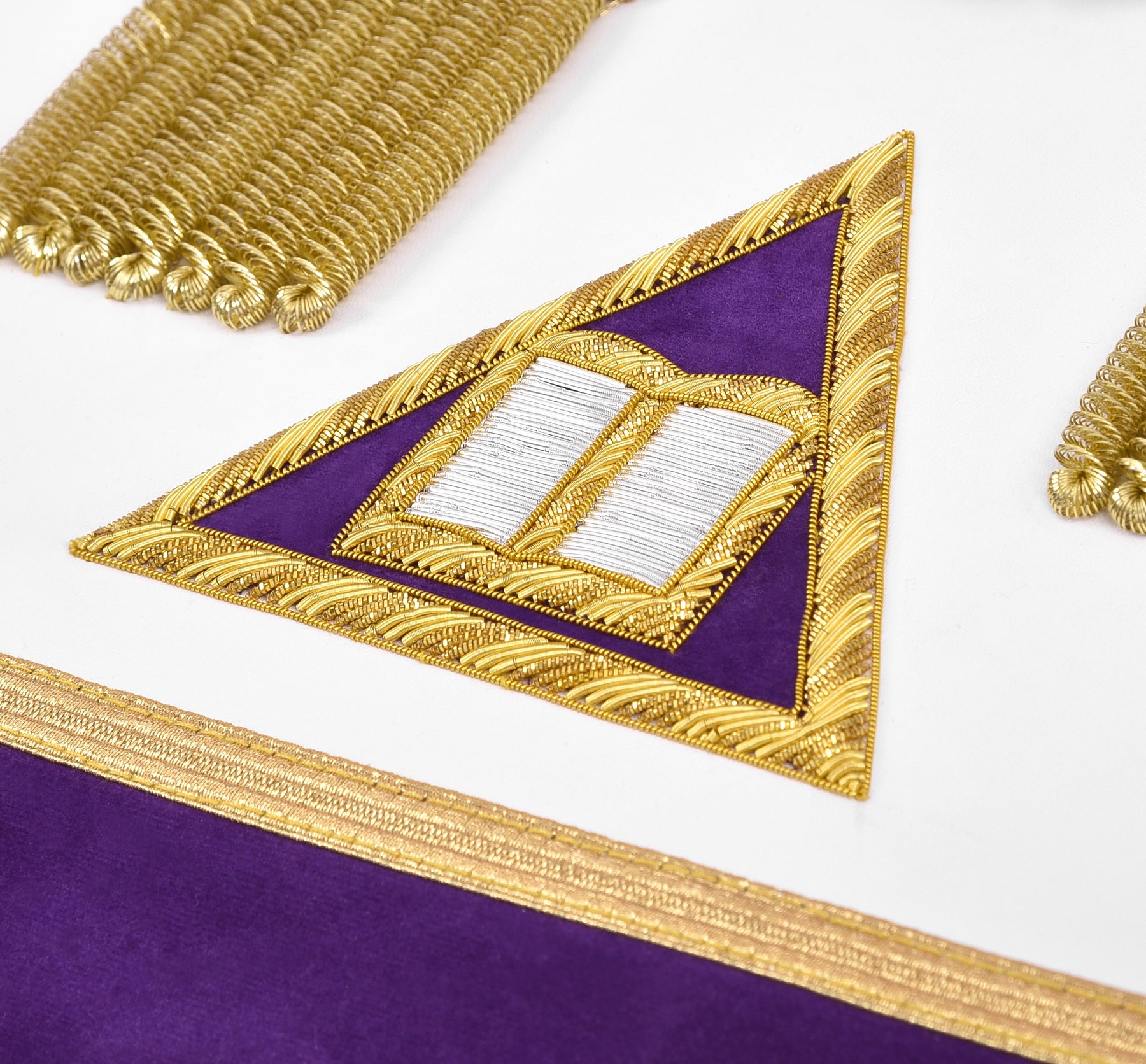 Chaplain Royal Arch Chapter Officer Apron - Purple Velvet with Bullion Hand Embroidery - Bricks Masons