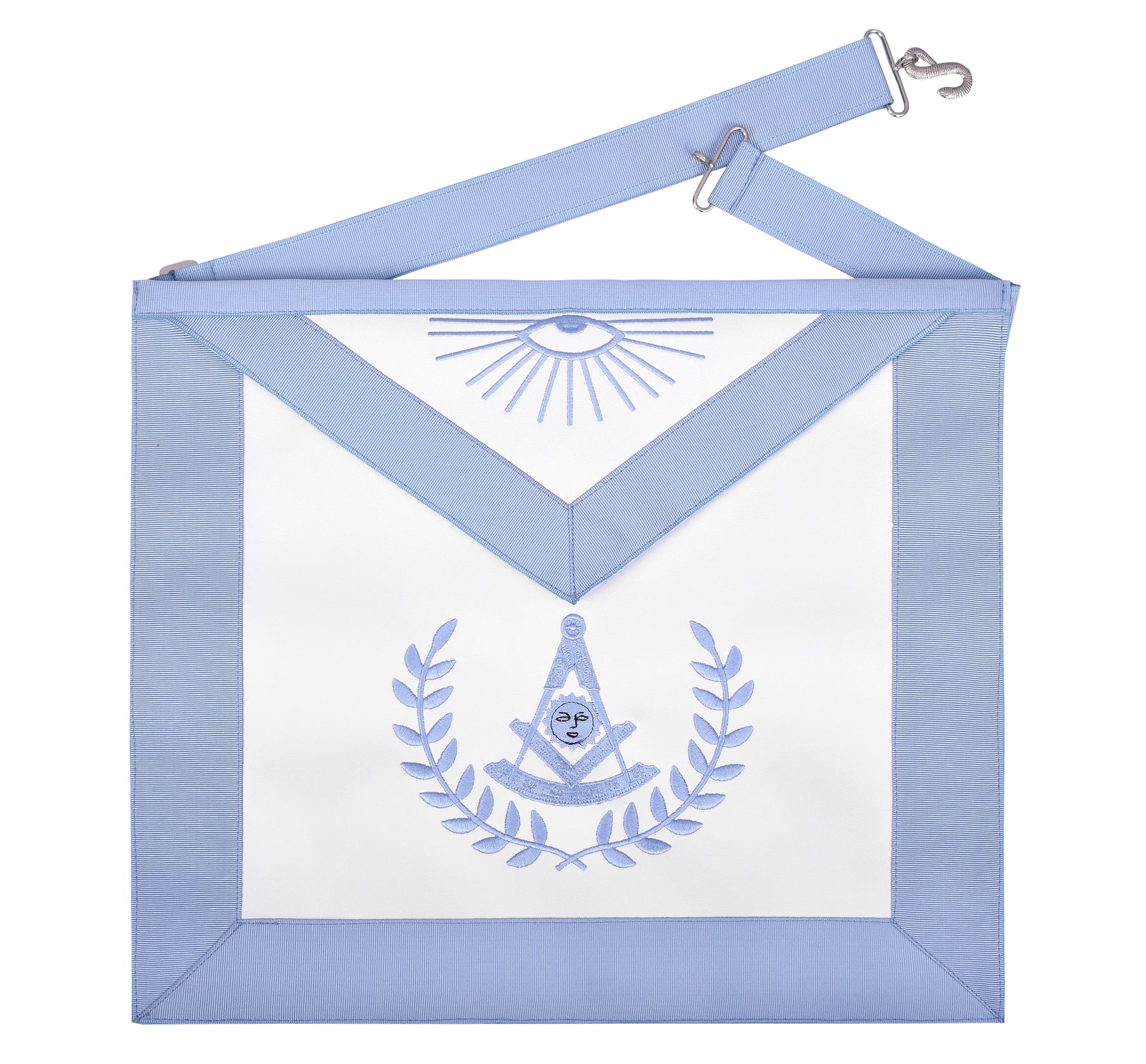 Past Master Blue Lodge Apron - Light Blue Grosgrain Ribbon With Wreath - Bricks Masons