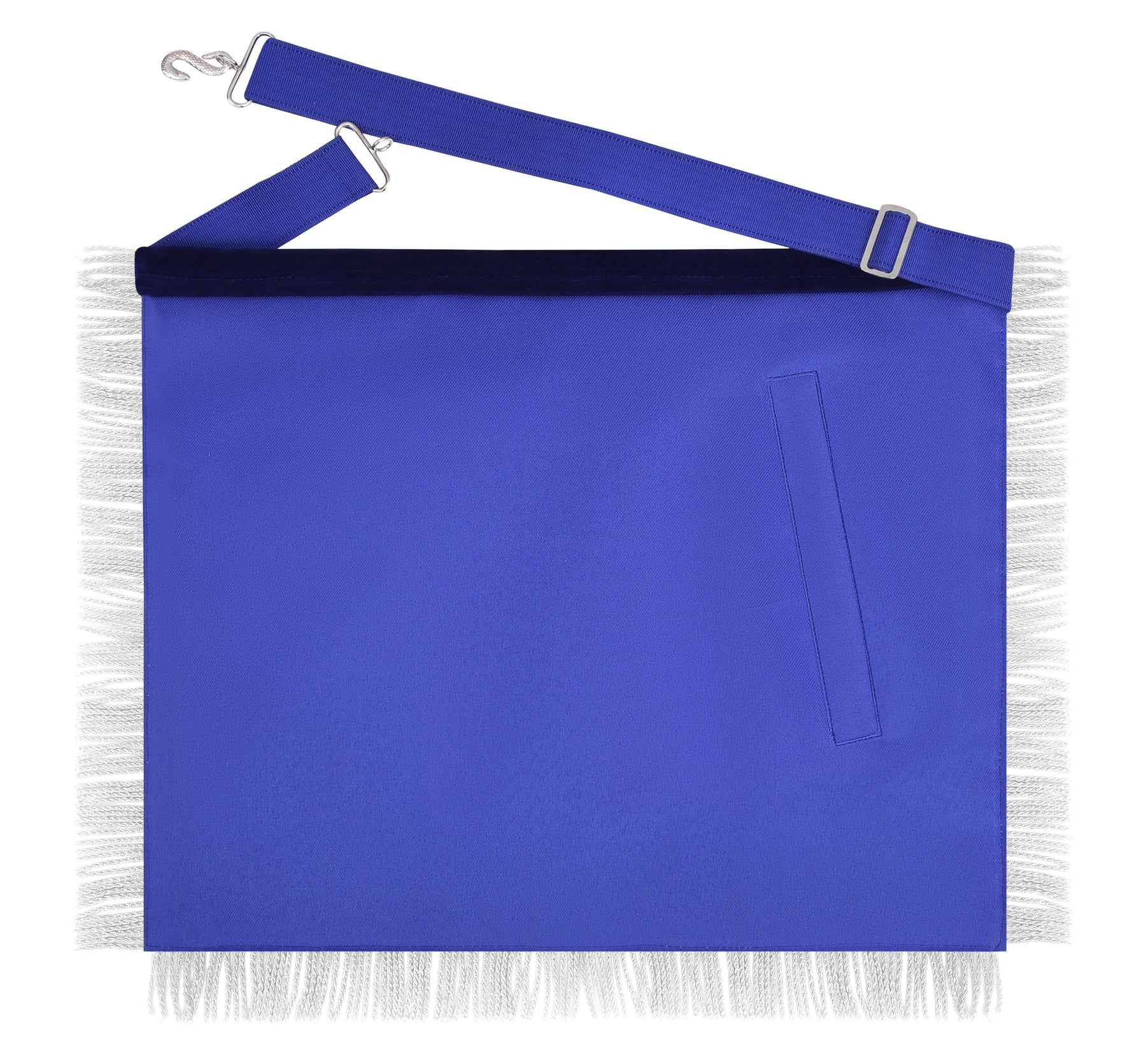 Past Master Blue Lodge Apron - Navy Velvet & Silver Bullion Hand Embroidery With Pillars - Bricks Masons