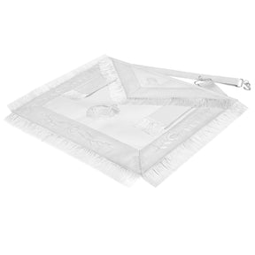 Past Grand Master Blue Lodge Apron - White Bullion Embroidery With Fringe - Bricks Masons