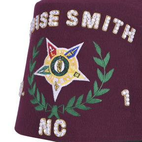 Order of The Amaranth Fez Hat - Star With Green Wreath & Rhinestones (One Row)