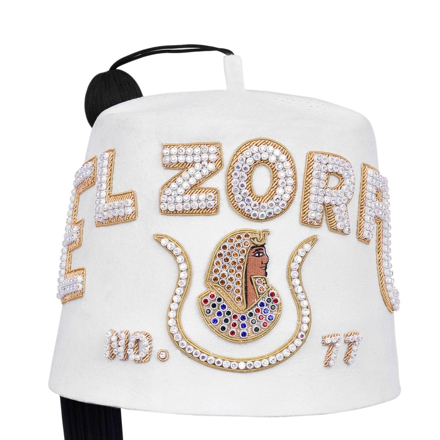 DOI PHA Fez Hat - Pure White With Rhinestones (2 Rows as pictured) - Bricks Masons